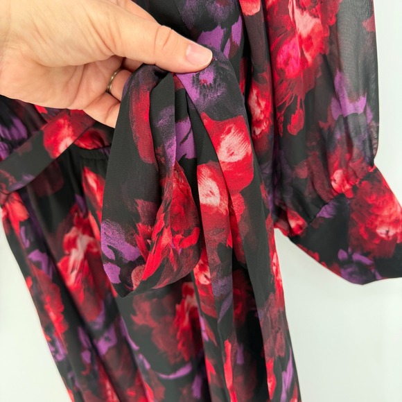 J JASON WU CHIFFON FIT‎ & FLARE MIDI FLORAL DRESS 1X - Picture 3 of 14